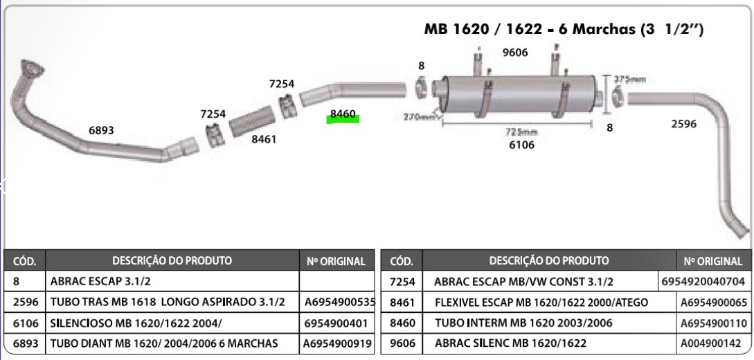 Tubo Intermediario Caminhão Mercedes-Benz 1620 2003 a 2006 - A6954900110